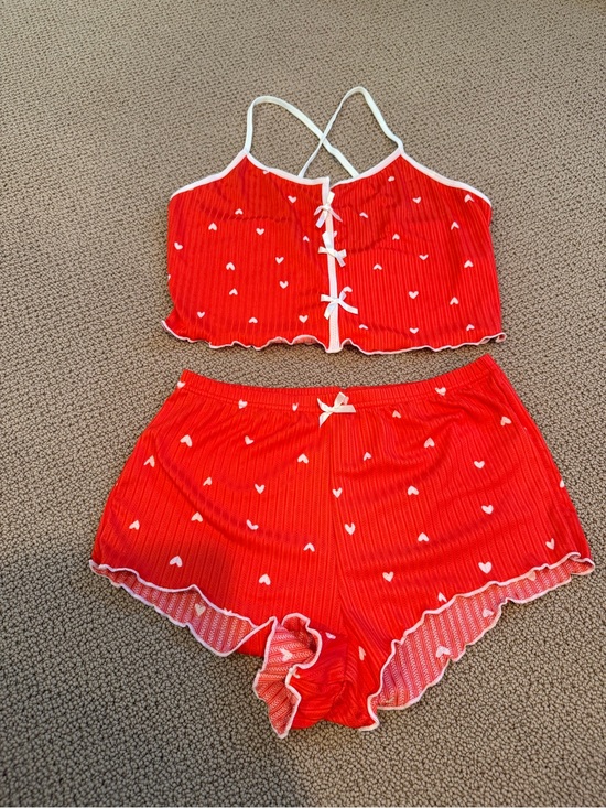 Other - Red Heart-Print Ribbed Cami and Shorts Sleep Set